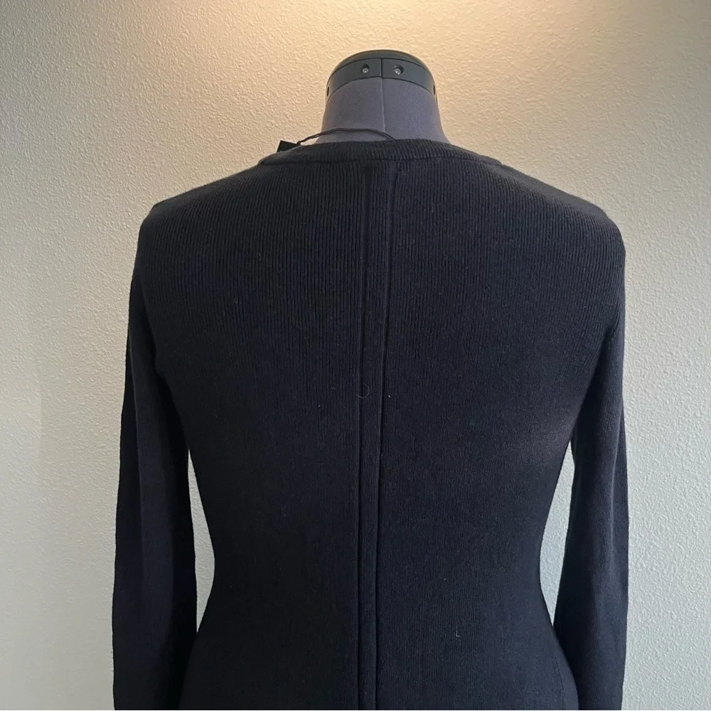 NWT Monrow Black Cotton Cashmere Long Sleeve Fit & Flare Knit Mini Sweater Dress - Picture 6 of 9